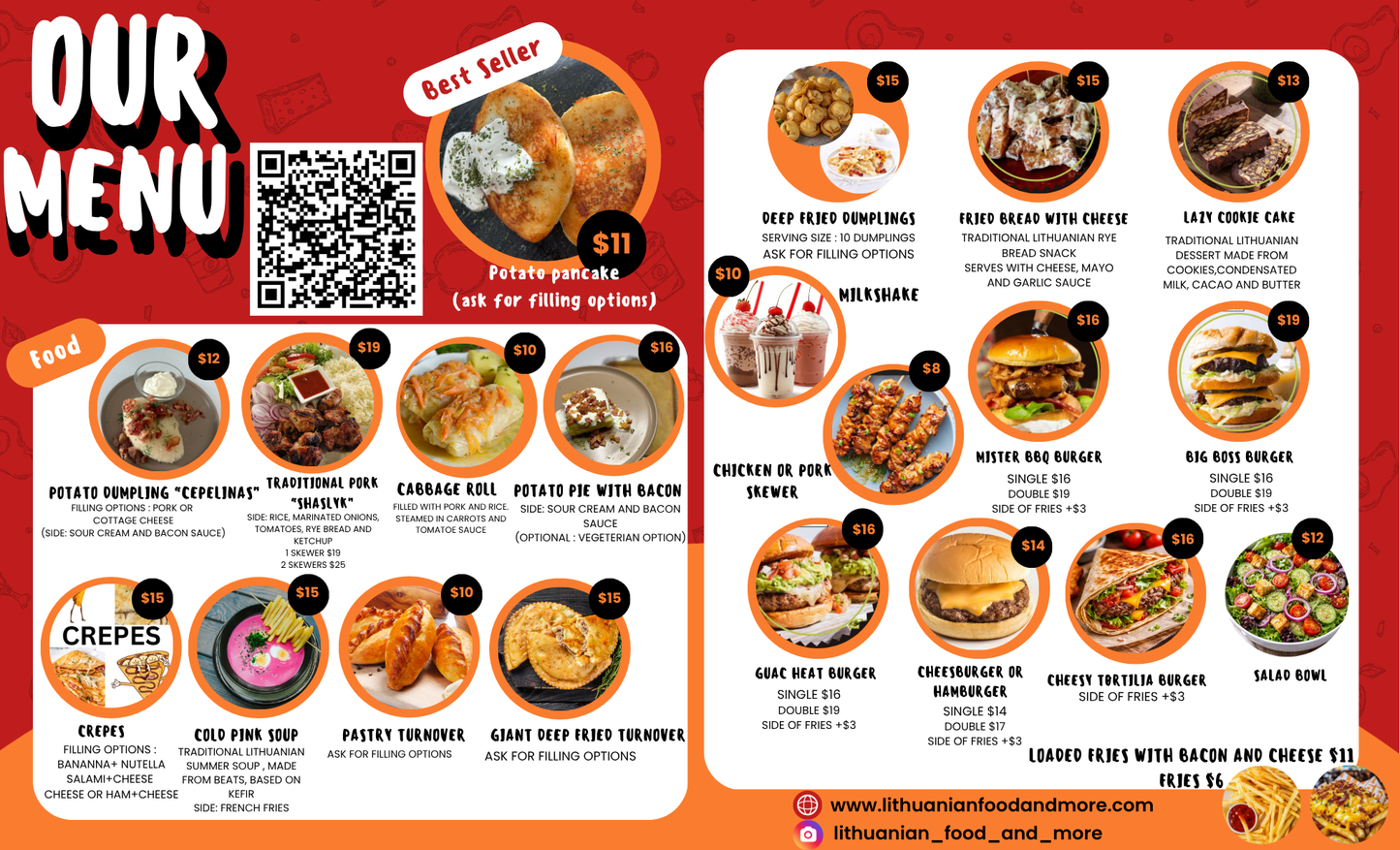 Food trailer menu on-site
